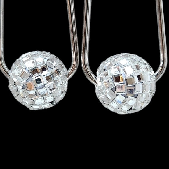 g by Gennaro Disco Ball Dangle Earrings Silver Tone Ball Post - Picture 6 of 7